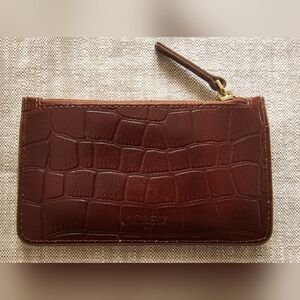 J. Crew Brown Crocodile Leather Embossed Wallet